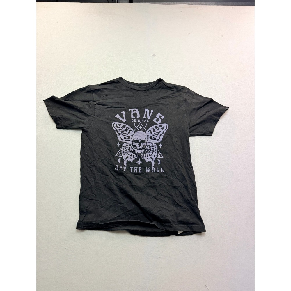 Vans Graphic T-Shirt Kids Large Black Excellent Skull Butterfly Off The Wall